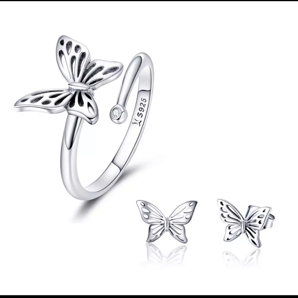 Butterfly silver adjustable ring